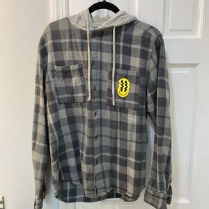 Gray Plaid Men's Shirt with Hood